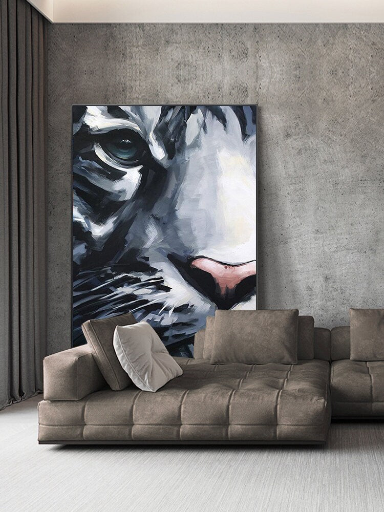 Original Tiger Oil Painting on Canvas, Large Abstract Tiger Canvas Wall Art, Modern Animal Painting for Living Room, Bedroom Décor