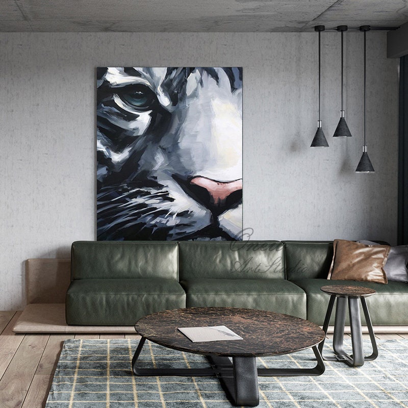 Original Tiger Oil Painting on Canvas, Large Abstract Tiger Canvas Wall Art, Modern Animal Painting for Living Room, Bedroom Décor