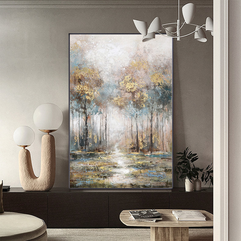 Large Abstract Landscape Oil Painting on Canvas, Original Hand-painted Trees Canvas Wall Art, Modern Forest Wall Art for Living Room Bedroom