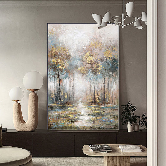 Large Abstract Landscape Oil Painting on Canvas, Original Hand-painted Trees Canvas Wall Art, Modern Forest Wall Art for Living Room Bedroom