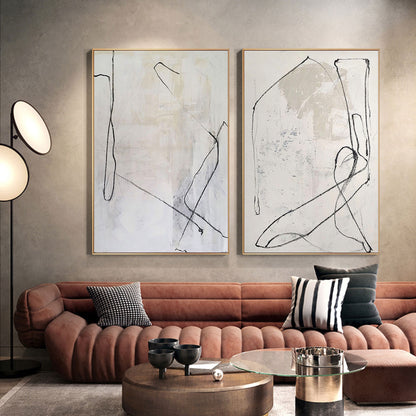 Set Of 2 Beige Painting Set Of 2 Beige Minimalist Painting Beige and white – Abstract Painting
