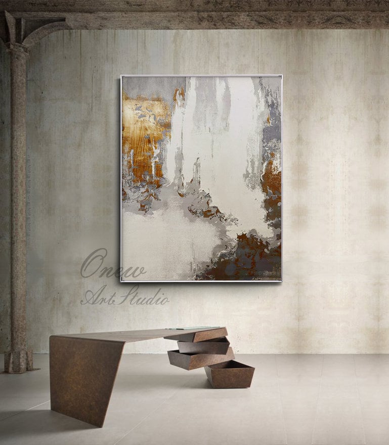 Gray and Brown Abstract Oil Painting on Canvas, Large Original Hand Painted Canvas Art, Modern Textured Wall Art for Living Room Home Decor