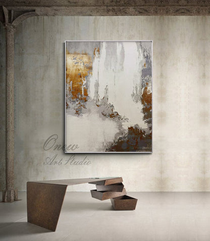 Gray and Brown Abstract Oil Painting on Canvas, Large Original Hand Painted Canvas Art, Modern Textured Wall Art for Living Room Home Decor