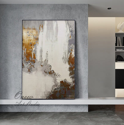 Gray and Brown Abstract Oil Painting on Canvas, Large Original Hand Painted Canvas Art, Modern Textured Wall Art for Living Room Home Decor
