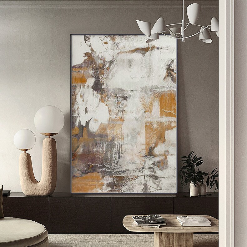 Gray and Brown Abstract Oil Painting on Canvas, Large Original Hand Painted Canvas Art, Modern Textured Wall Art for Living Room Home Decor
