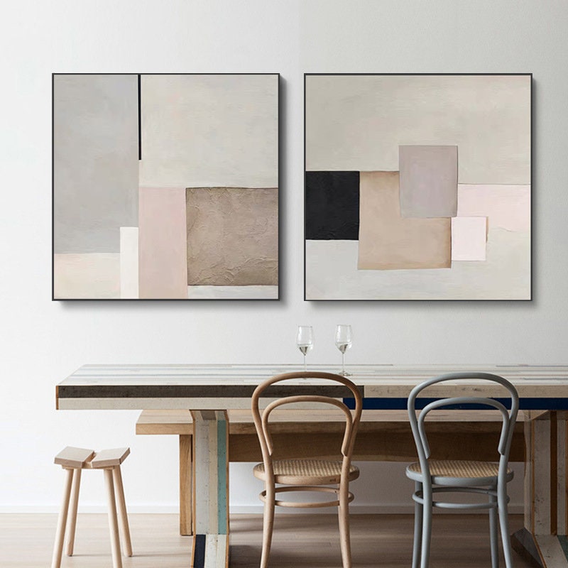Large Abstract Canvas Wall Art, Original Geometric Acrylic Painting on Canvas, Modern Minimalist Oil Painting for Living Room, Bedroom Decor