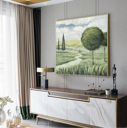 Abstract Landscape Oil Painting on Canvas, Large Original Trees Canvas Wall Art, Modern Hand Painted Nature Wall Art for Living Room Bedroom
