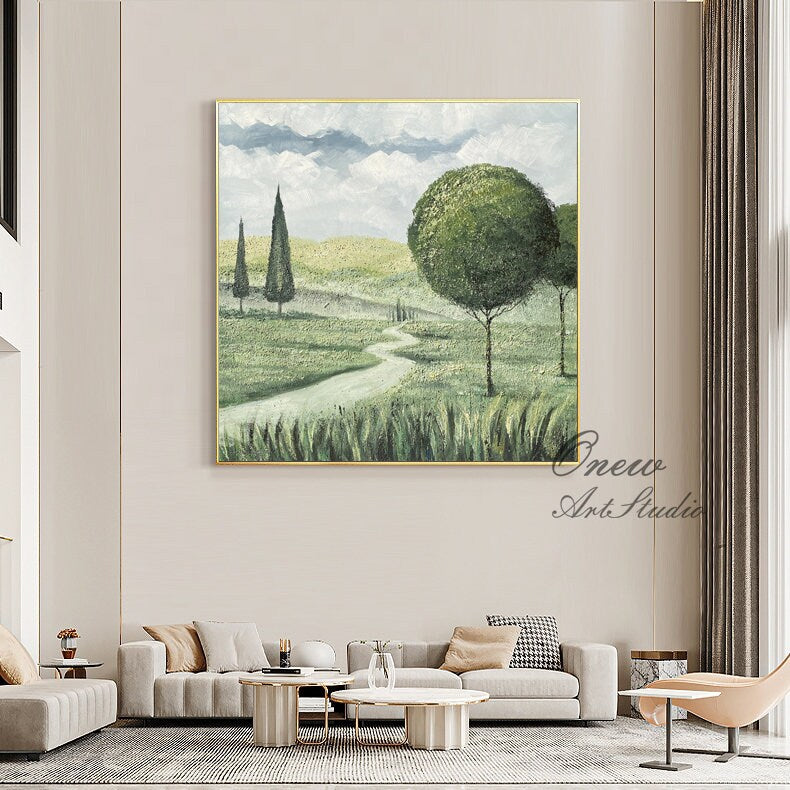 Abstract Landscape Oil Painting on Canvas, Large Original Trees Canvas Wall Art, Modern Hand Painted Nature Wall Art for Living Room Bedroom