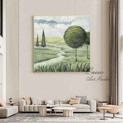 Abstract Landscape Oil Painting on Canvas, Large Original Trees Canvas Wall Art, Modern Hand Painted Nature Wall Art for Living Room Bedroom