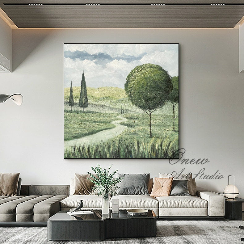 Abstract Landscape Oil Painting on Canvas, Large Original Trees Canvas Wall Art, Modern Hand Painted Nature Wall Art for Living Room Bedroom