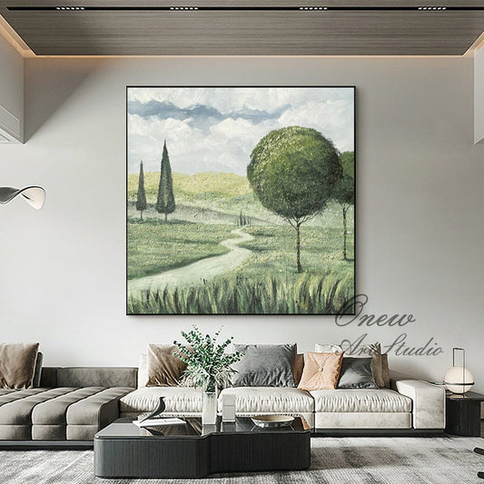 Abstract Landscape Oil Painting on Canvas, Large Original Trees Canvas Wall Art, Modern Hand Painted Nature Wall Art for Living Room Bedroom
