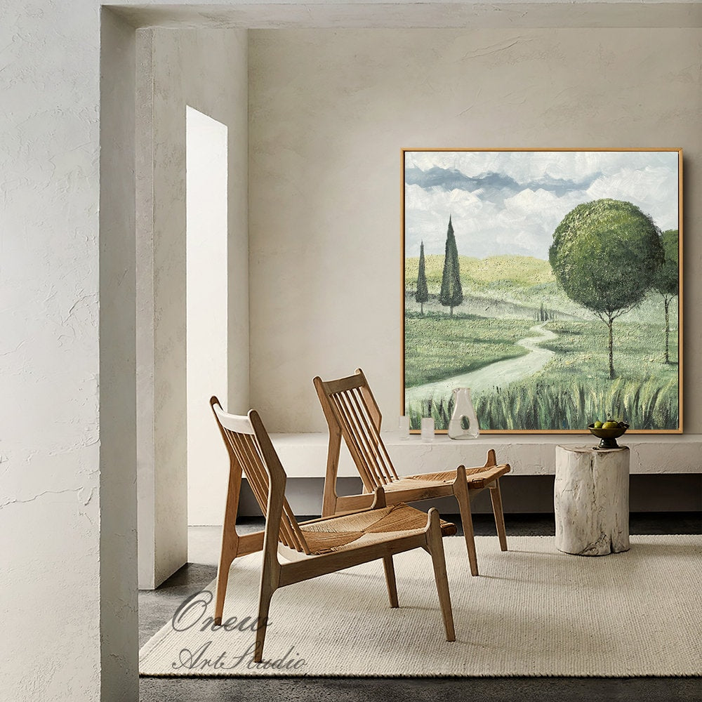 Abstract Landscape Oil Painting on Canvas, Large Original Trees Canvas Wall Art, Modern Hand Painted Nature Wall Art for Living Room Bedroom