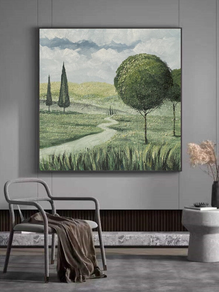 Abstract Landscape Oil Painting on Canvas, Large Original Trees Canvas Wall Art, Modern Hand Painted Nature Wall Art for Living Room Bedroom