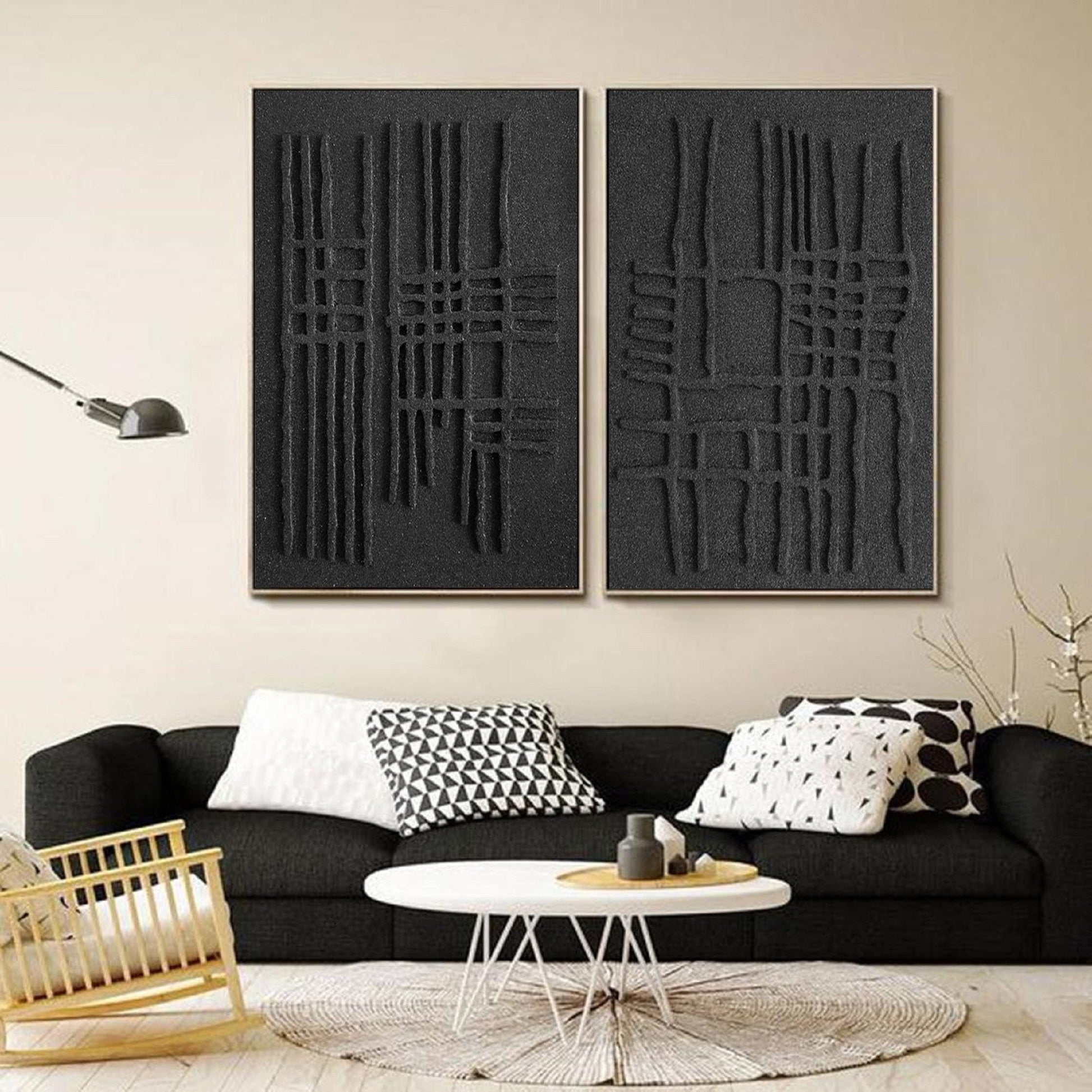 Black Minimalist Abstract Art Set – Textured Wall Decor – Abstract Painting