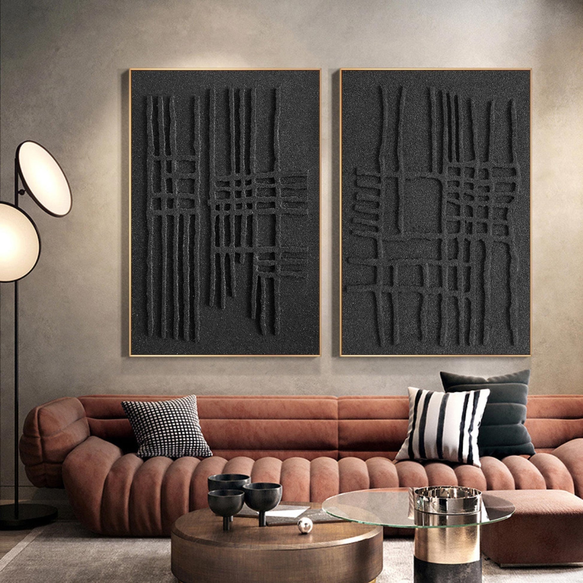 Black Minimalist Abstract Art Set – Textured Wall Decor – Abstract Painting