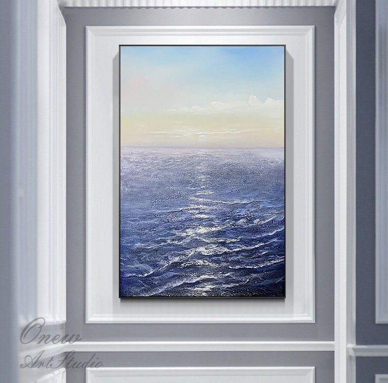 Abstract Ocean Oil Painting on Canvas, Large Original Seascape Canvas Wall Art, Modern Sea Waves Painting for Living Room, Bedroom Décor