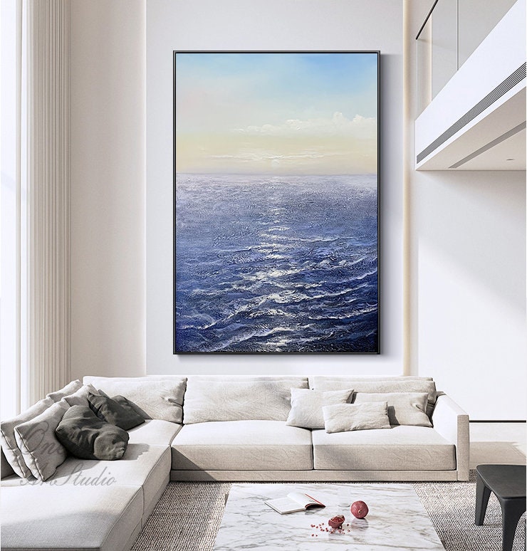 Abstract Ocean Oil Painting on Canvas, Large Original Seascape Canvas Wall Art, Modern Sea Waves Painting for Living Room, Bedroom Décor