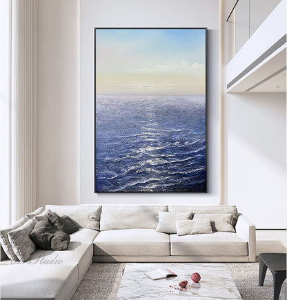 Abstract Ocean Oil Painting on Canvas, Large Original Seascape Canvas Wall Art, Modern Sea Waves Painting for Living Room, Bedroom Décor