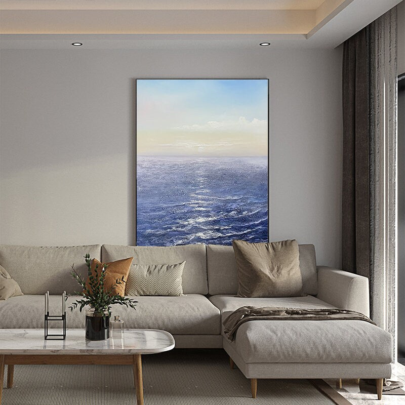 Abstract Ocean Oil Painting on Canvas, Large Original Seascape Canvas Wall Art, Modern Sea Waves Painting for Living Room, Bedroom Décor