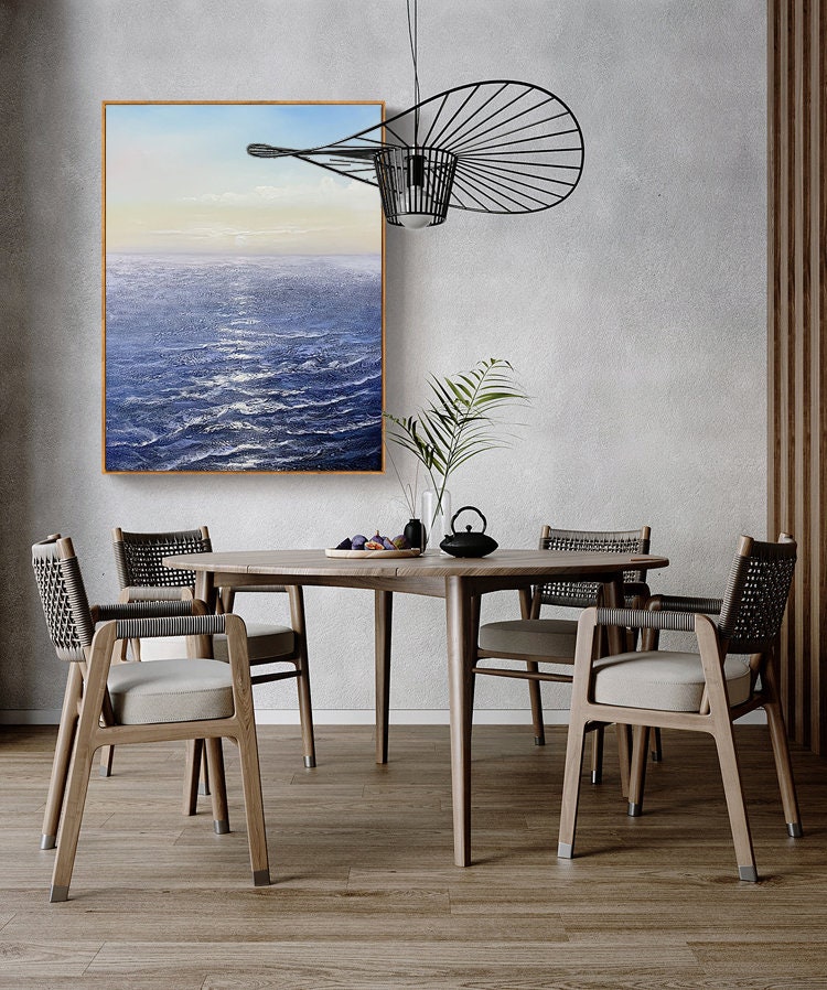 Abstract Ocean Oil Painting on Canvas, Large Original Seascape Canvas Wall Art, Modern Sea Waves Painting for Living Room, Bedroom Décor