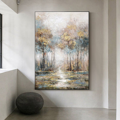 Large Abstract Landscape Oil Painting on Canvas, Original Hand-painted Trees Canvas Wall Art, Modern Forest Wall Art for Living Room Bedroom
