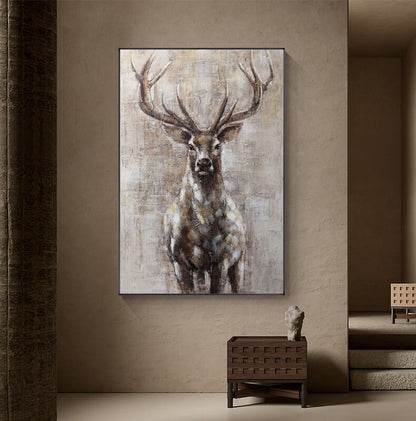 Large Abstract Deer Oil Painting on Canvas, Original Hand-painted Stag Canvas Wall Art, Modern Animal Painting for Living Room, Home Décor