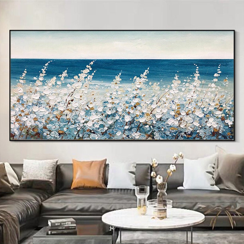 Original Flower – Blue Floral Wall Art | Boho Impasto Oil Painting, view 2