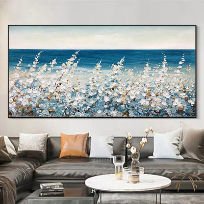 Original Flower – Blue Floral Wall Art | Boho Impasto Oil Painting, view 2