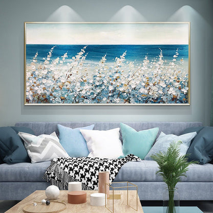 Blue Boho Impasto Floral Wall Art – Original Flower Oil Painting