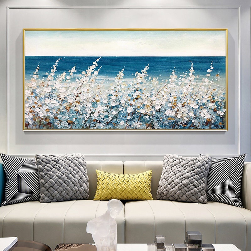 Original Flower – Blue Floral Wall Art | Boho Impasto Oil Painting, view 3
