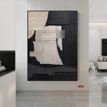 Large Black Abstract Painting – Wabi-Sabi Textured Canvas Art