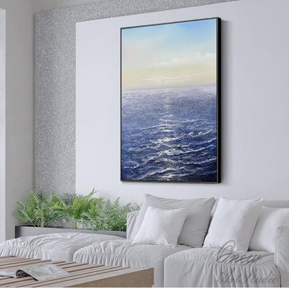 Abstract Ocean Oil Painting on Canvas, Large Original Seascape Canvas Wall Art, Modern Sea Waves Painting for Living Room, Bedroom Décor