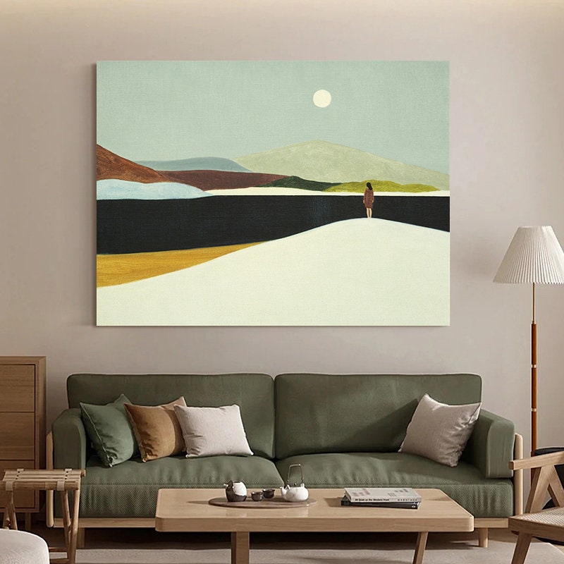 Large Abstract Landscape Oil Painting on Canvas, Hand-painted Landscape Canvas Wall Art,modern Minimalist Nature Art for Living Room Bedroom