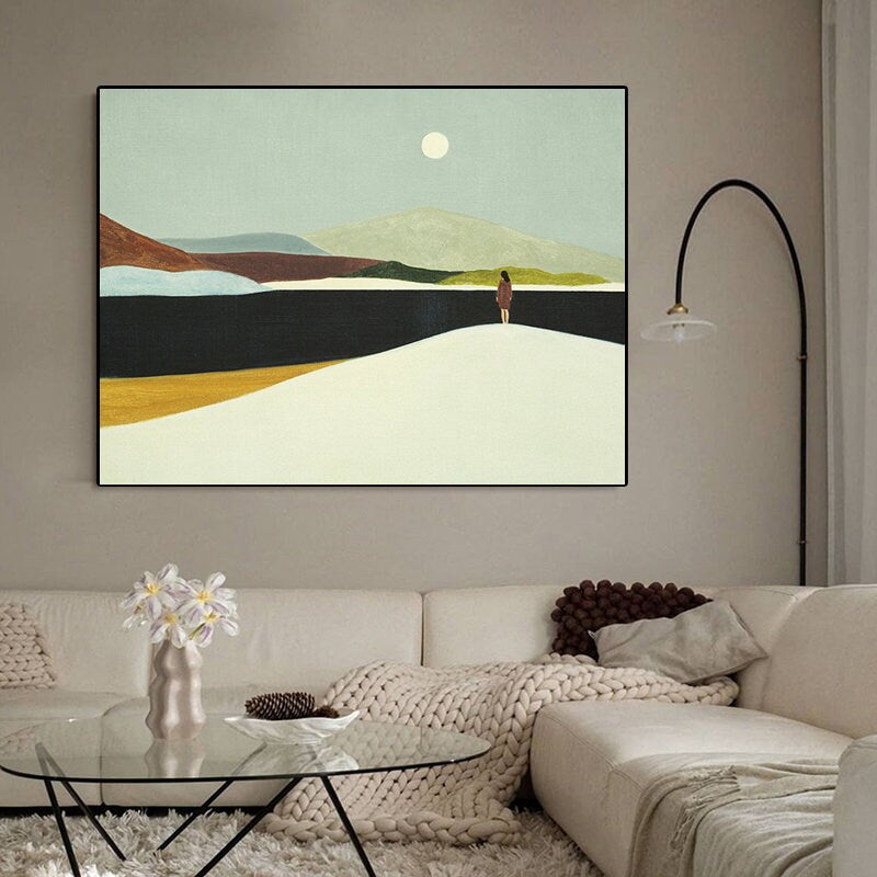 Large Abstract Landscape Oil Painting on Canvas, Hand-painted Landscape Canvas Wall Art,modern Minimalist Nature Art for Living Room Bedroom