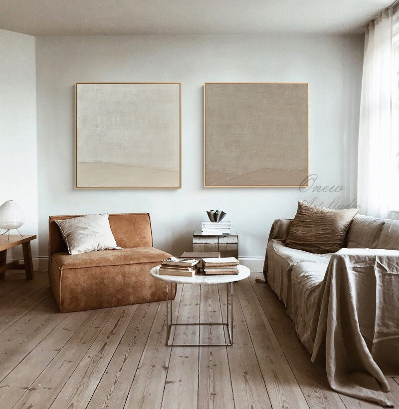 Large Abstract Canvas Wall Art, Original Oil Painting on Canvas, Modern Grey and Beige Minimalist Wall Art for Living Room, Bedroom Decor