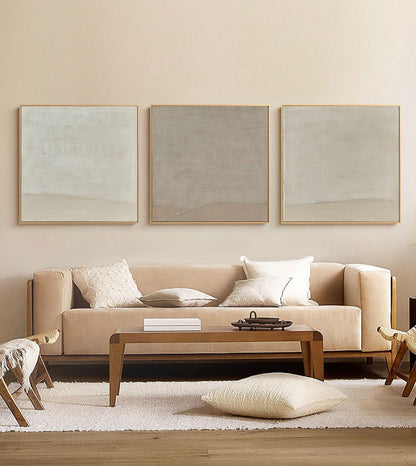 Large Abstract Canvas Wall Art, Original Oil Painting on Canvas, Modern Grey and Beige Minimalist Wall Art for Living Room, Bedroom Decor