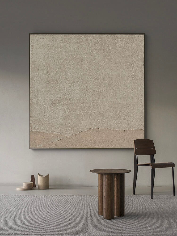 Large Abstract Canvas Wall Art, Original Oil Painting on Canvas, Modern Grey and Beige Minimalist Wall Art for Living Room, Bedroom Decor
