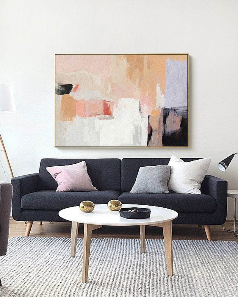Large Abstract Oil Painting on Canvas, Original Hand-painted Geometric Canvas Wall Art, Modern Textured Wall Art for Living Room, Home Décor