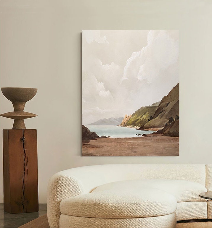 Large Abstract Landscape Oil Painting on Canvas, Hand-painted Mountain and Lake Canvas Wall Art, Modern Nature Wall Art for Living Room