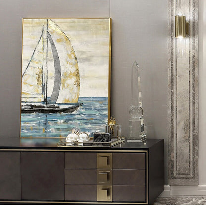 Large Abstract Sailboat Oil Painting on Canvas, Original Hand-painted Seascape Canvas Wall Art, Modern Nautical Painting for Living Room
