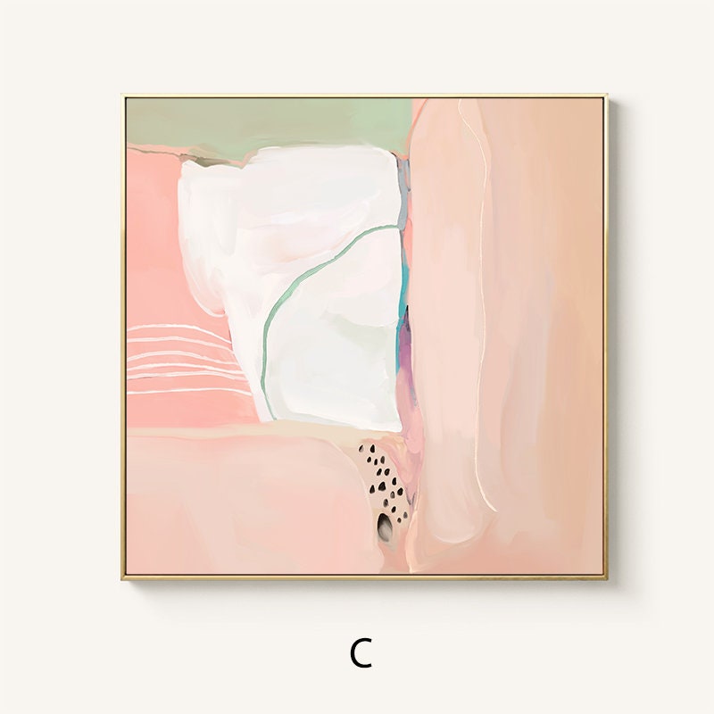 Pink and White Abstract Canvas Wall Art, Original Hand-painted Oil Painting on Canvas, Modern Minimalist Wall Art for Living Room,home Decor