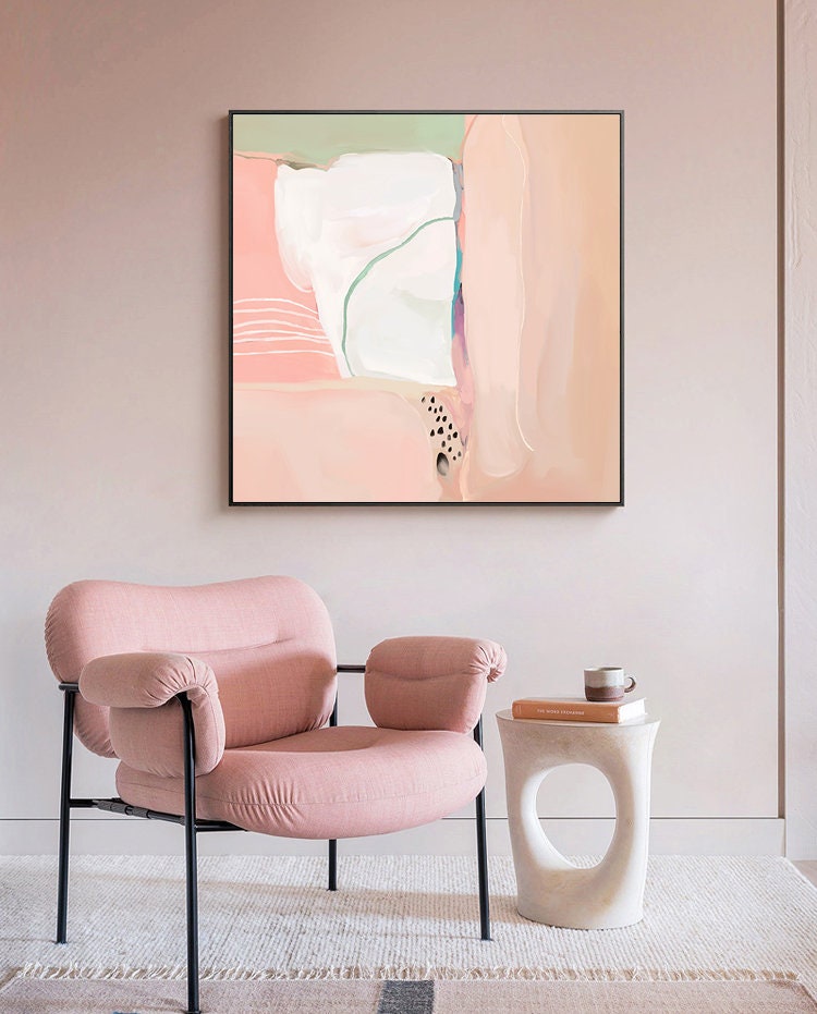 Pink and White Abstract Canvas Wall Art, Original Hand-painted Oil Painting on Canvas, Modern Minimalist Wall Art for Living Room,home Decor