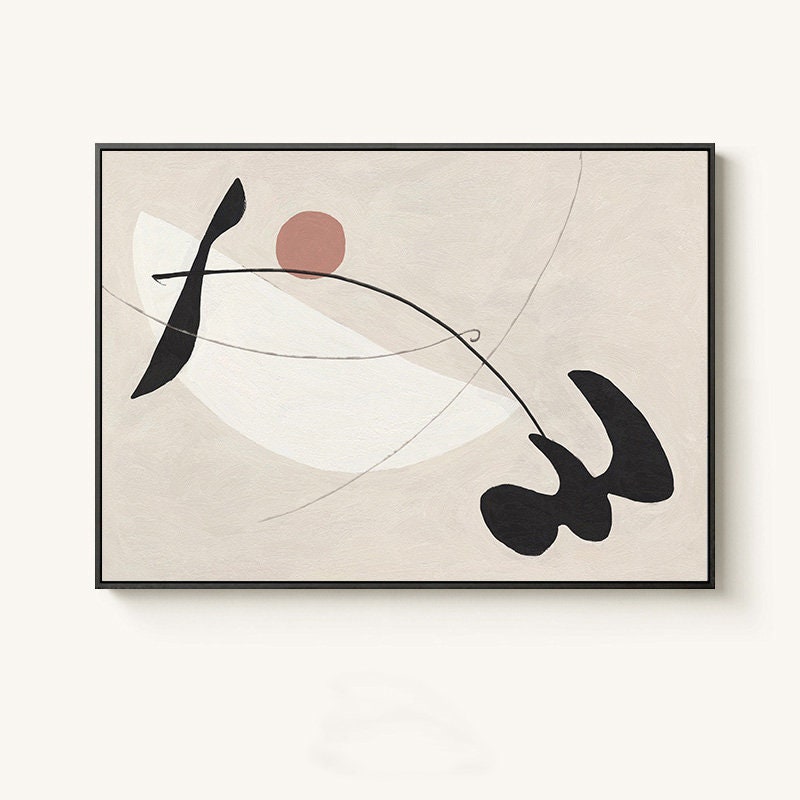 Beige and Black Abstract Canvas Wall Art, Large Original Geometric Acrylic Painting on Canvas, Modern Minimalist Wall Art for Living Room