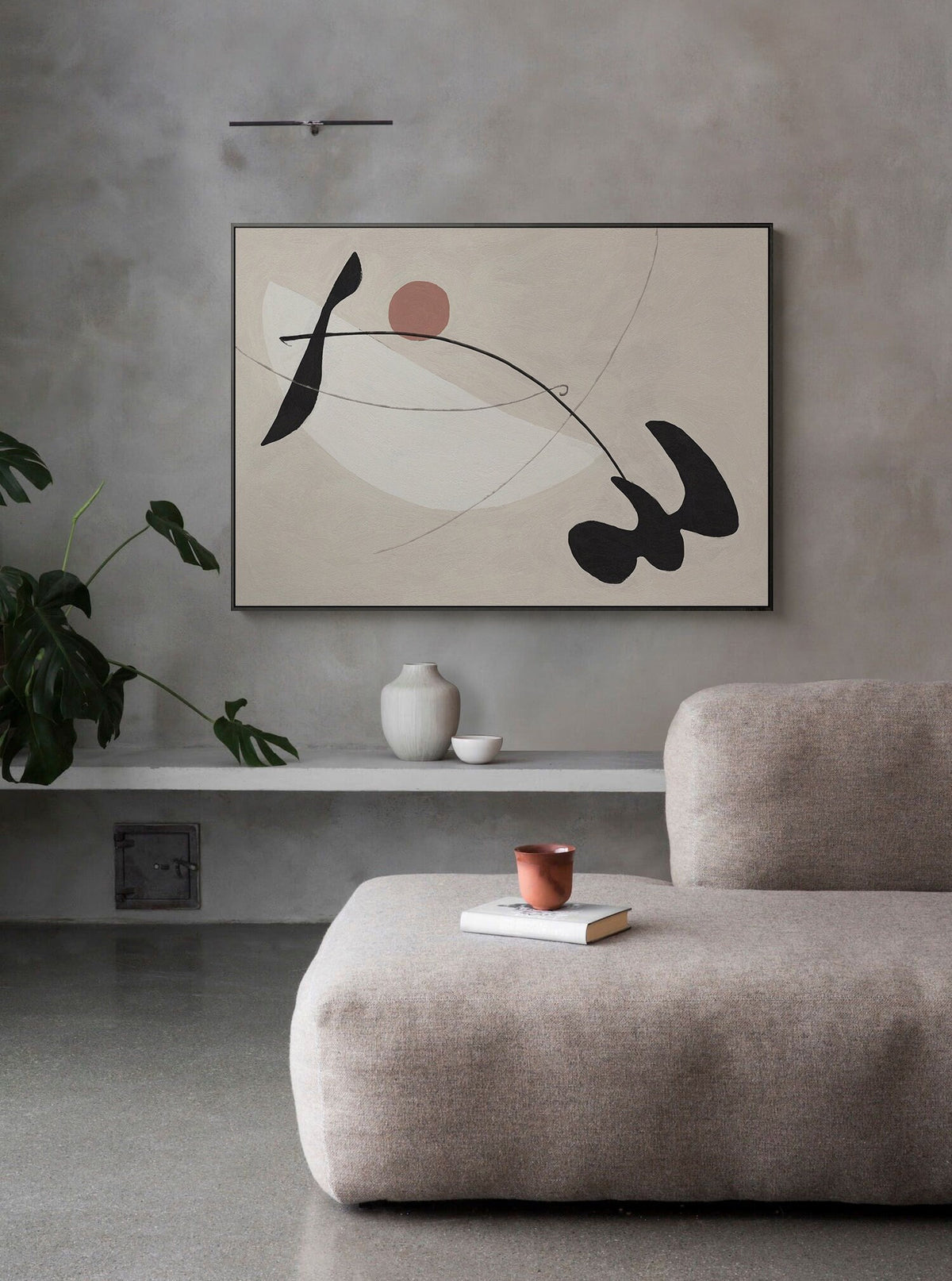 Beige and Black Abstract Canvas Wall Art, Large Original Geometric Acrylic Painting on Canvas, Modern Minimalist Wall Art for Living Room
