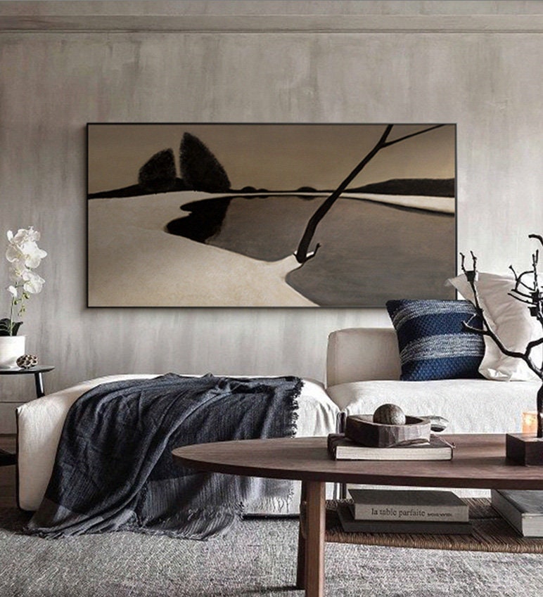Abstract Brown and Black Oil Painting on Canvas, Large Abstract Landscape Canvas Wall Art,modern Minimalist Wall Art for Living Room Bedroom