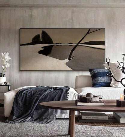 Abstract Brown and Black Oil Painting on Canvas, Large Abstract Landscape Canvas Wall Art,modern Minimalist Wall Art for Living Room Bedroom