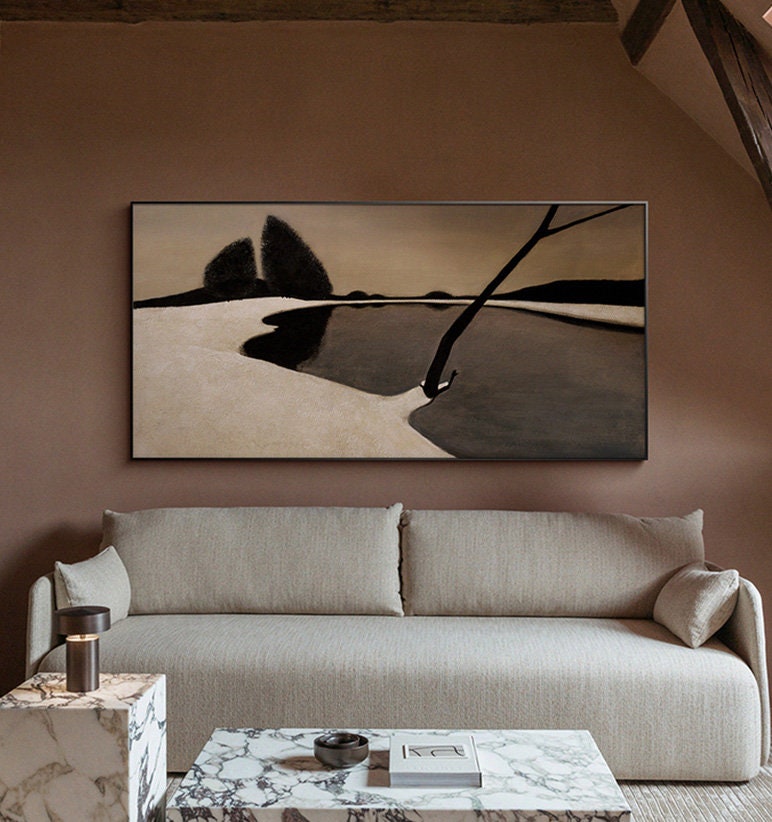 Abstract Brown and Black Oil Painting on Canvas, Large Abstract Landscape Canvas Wall Art,modern Minimalist Wall Art for Living Room Bedroom