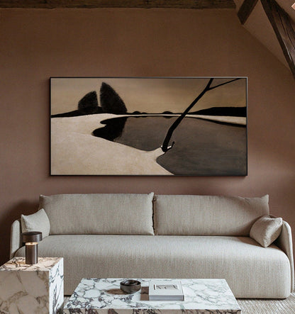 Abstract Brown and Black Oil Painting on Canvas, Large Abstract Landscape Canvas Wall Art,modern Minimalist Wall Art for Living Room Bedroom
