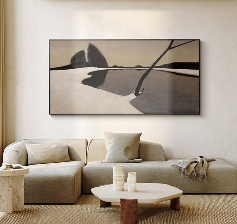Abstract Brown and Black Oil Painting on Canvas, Large Abstract Landscape Canvas Wall Art,modern Minimalist Wall Art for Living Room Bedroom
