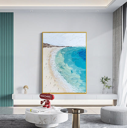 Large – Blue and Beige Beach Seascape Wall Art | Abstract Oil Painting, view 5